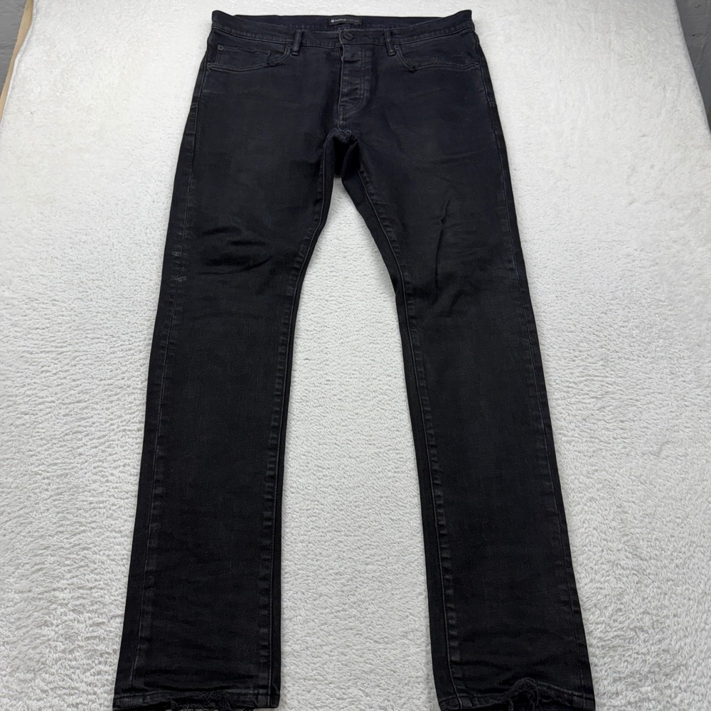 Purple‎ Brand Men's Black Slim Fit Button Fly Jeans Distressed Raw Hem P001 34